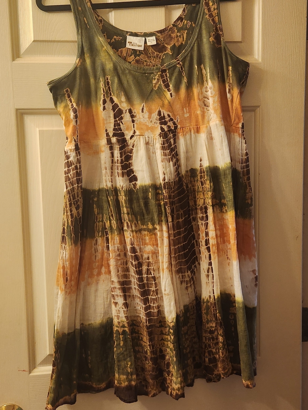 India Boutique Olive, Rust & White Tie-Dye Tank Dress